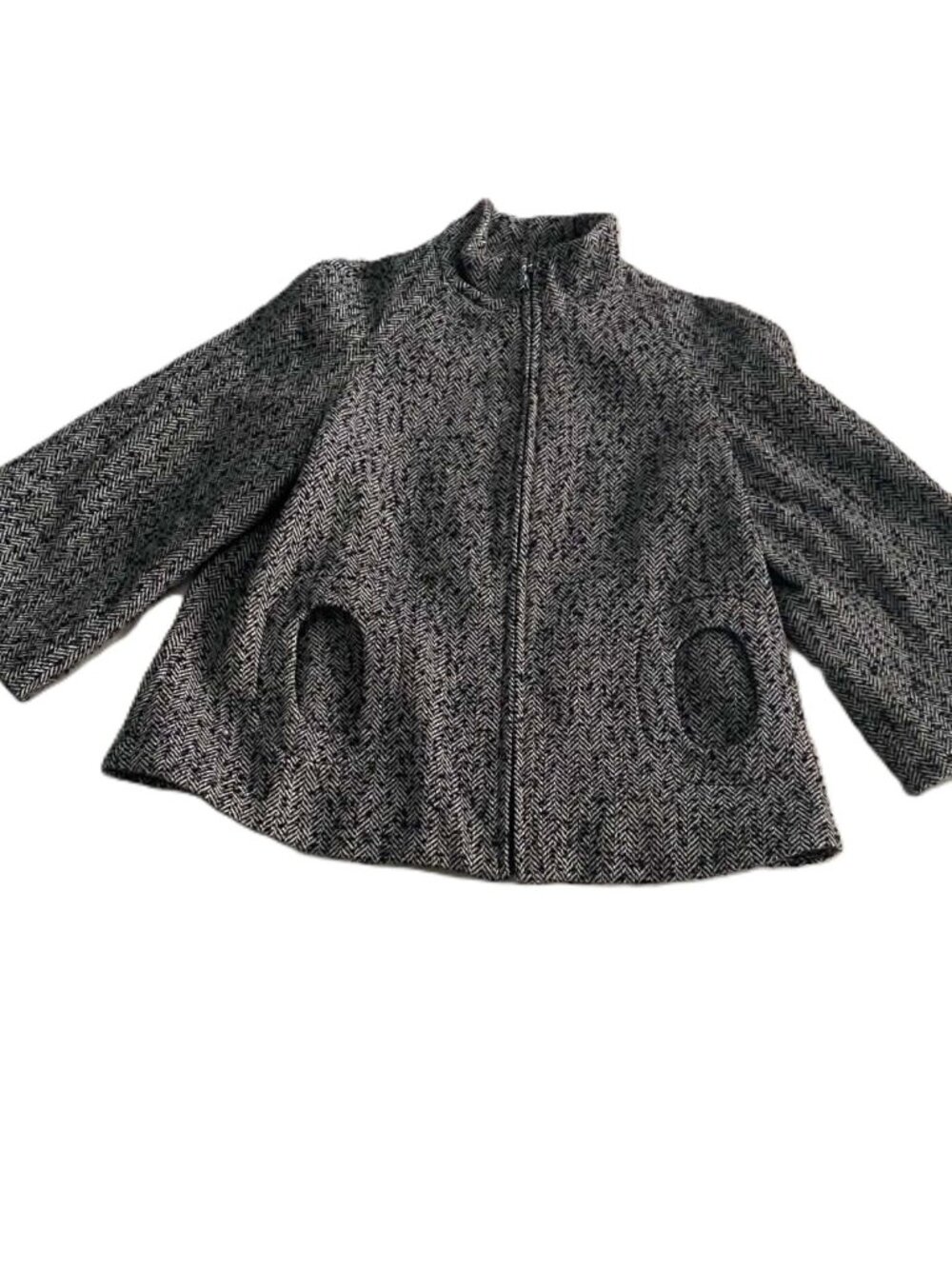 Betsey Johnson Herringbone Wool Blend Jacket Women's S/P Black White Zip